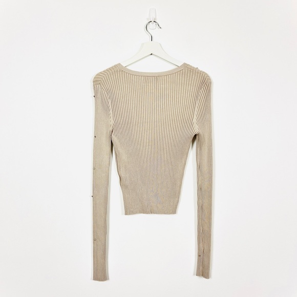 H&M Taupe Ribbed Slim-Fit Button-Up Cardigan w/ Crystal Embellishments - Picture 2 of 4